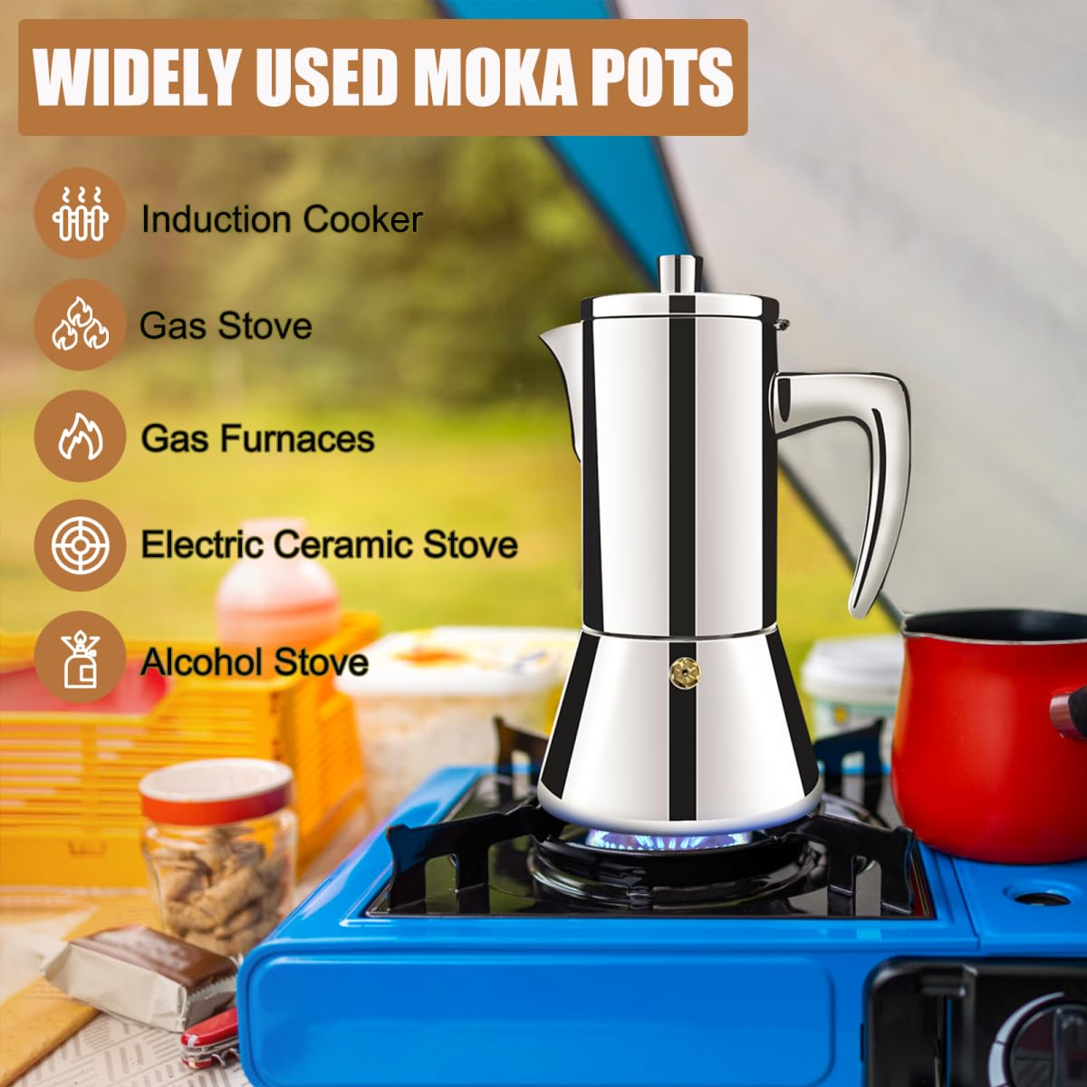 12 Cup 304 Stainless Steel Moka Pot Stovetop Espresso Maker 600ml O70405