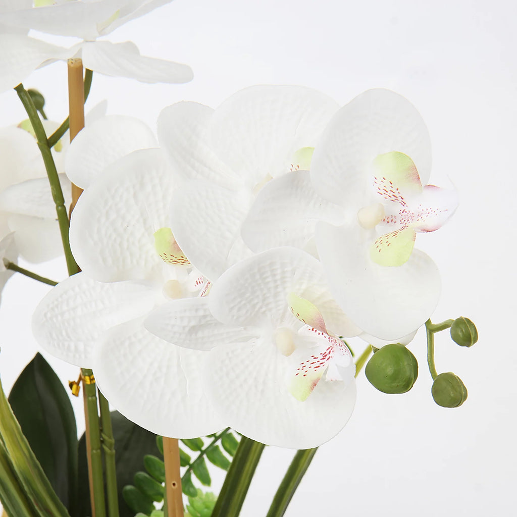 15" White Artificial Orchid in Silver Vase D704253