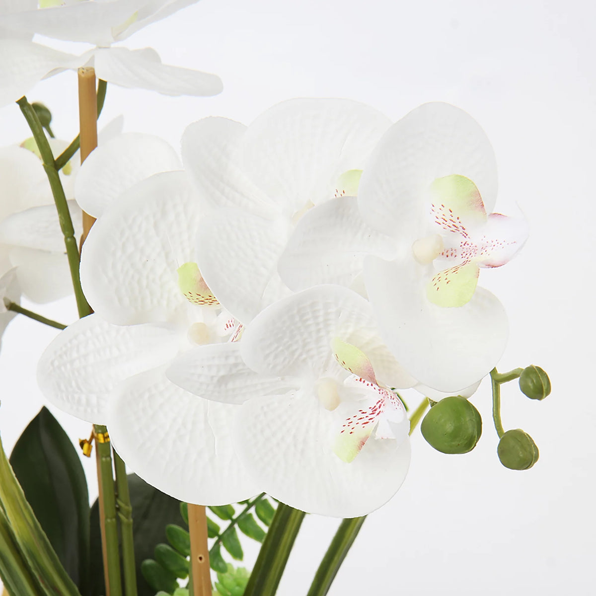 15" White Artificial Orchid in Silver Vase D704253