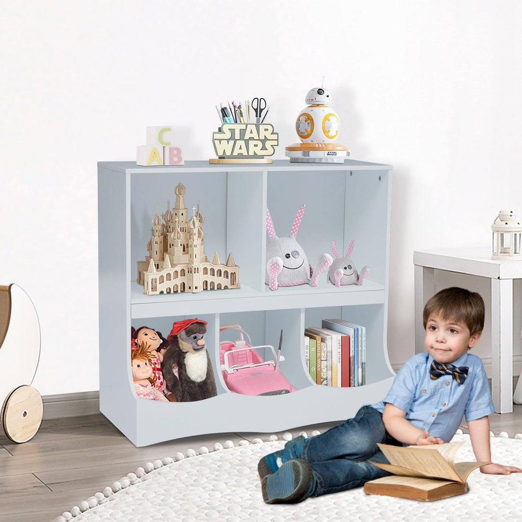 Kids Multi-Bin Storage Organizer Cabinet Bookcase with 2 Shelf and 3 Bin Cubby Unit M741958