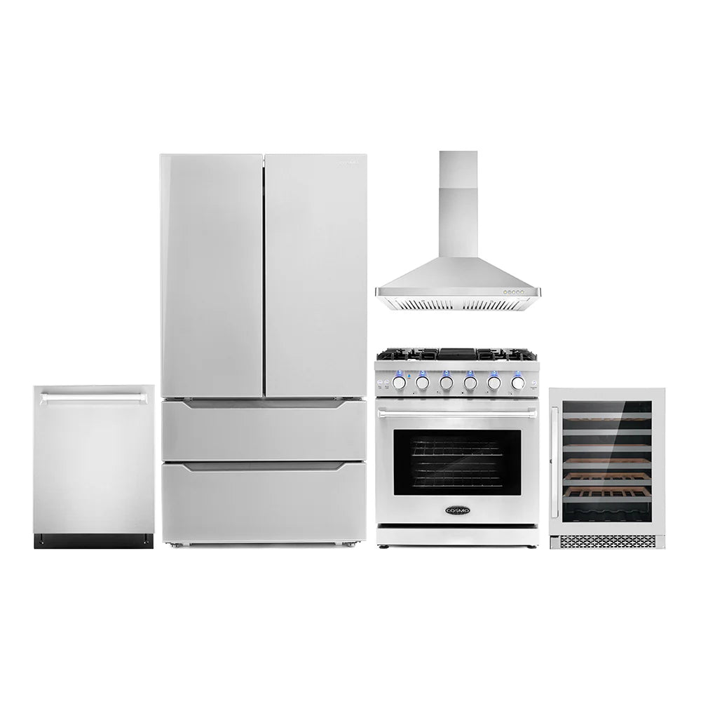 30 Gas Range, Wall Mount Range Hood, Dishwasher, Refrigerator with Ice Maker and Wine Cooler N97238