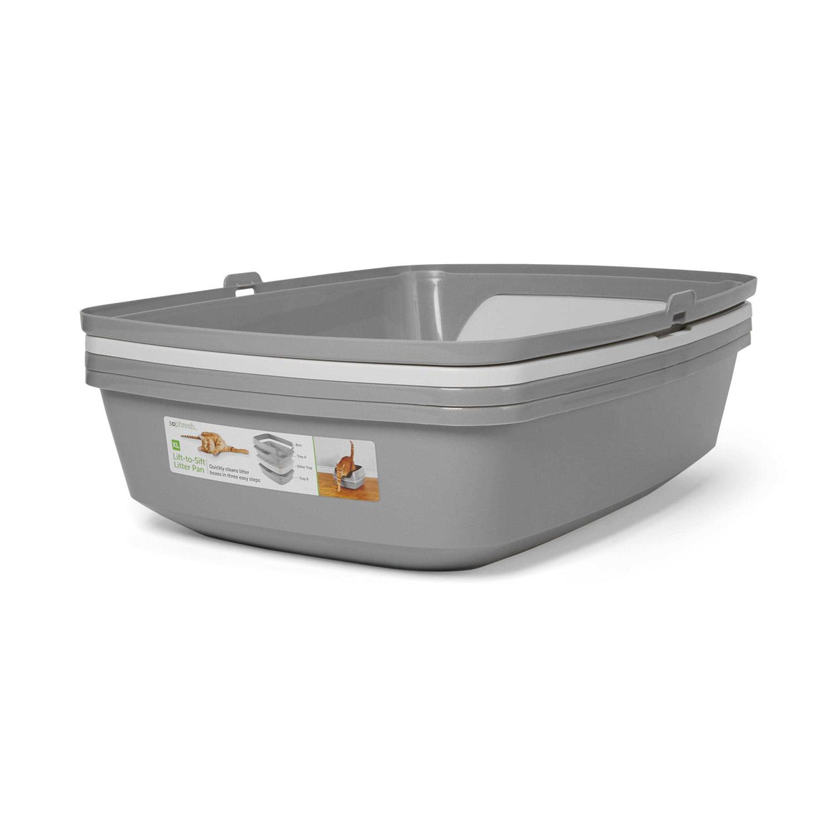 Grey & White Lift-to-Sift Cat Litter Pan P7144