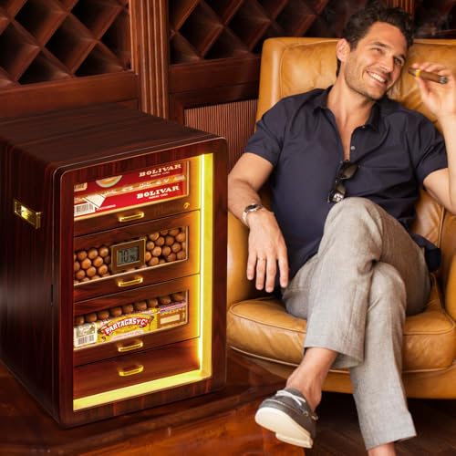 Cigar Humidor Cabinet with Digital Hygrometer and 4 Cedar Wood Drawers K781