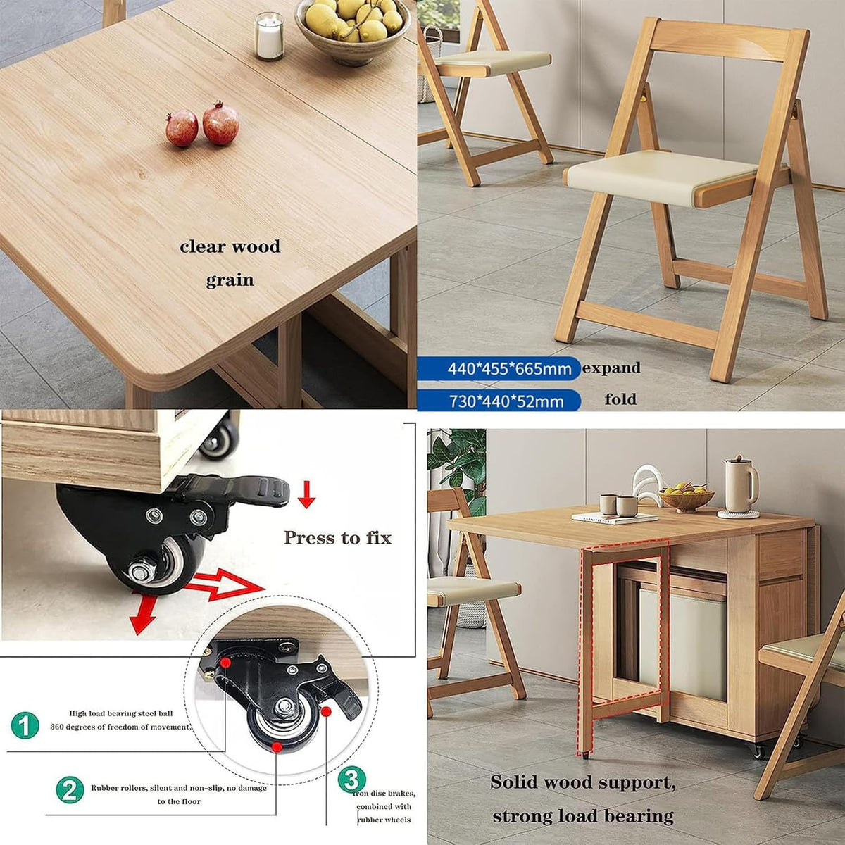 Beige Solid Wood Folding Dining Table Set M12224