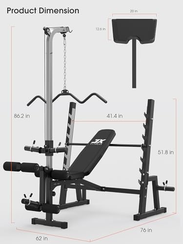 Olympic Weight Bench with LAT Pulldown Pulley System and Preacher Curl Pad F823