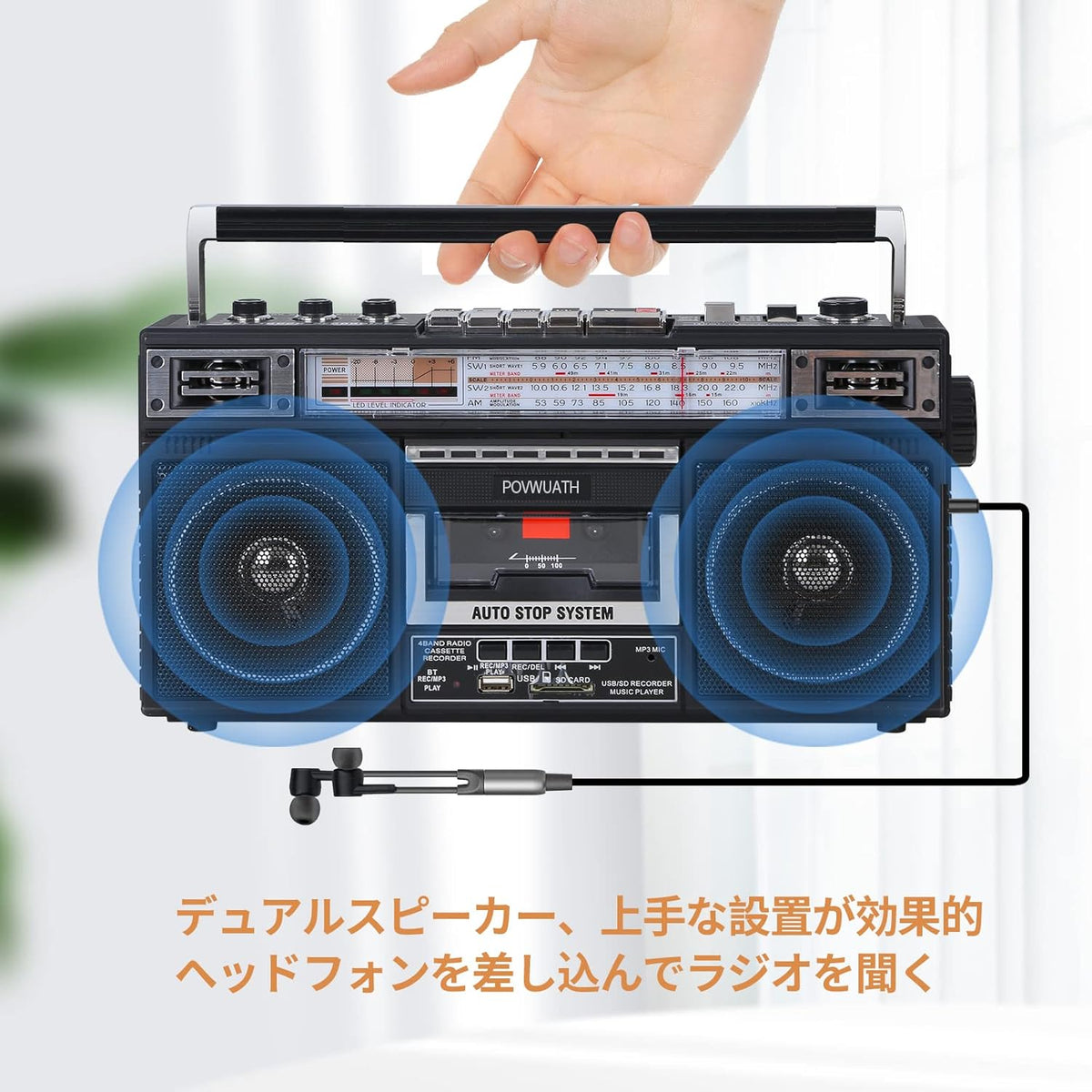 Portable Cassette Player Boombox AM/FM Radio Tape Player Recorder with Bluetooth Microphone N60729