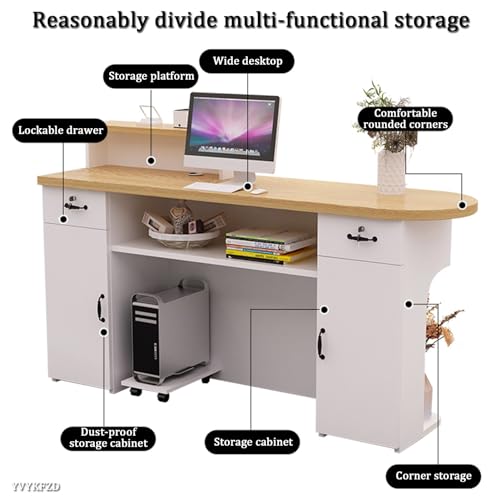 White Reception Desk with LED Lights and Lockable Drawers Q776175