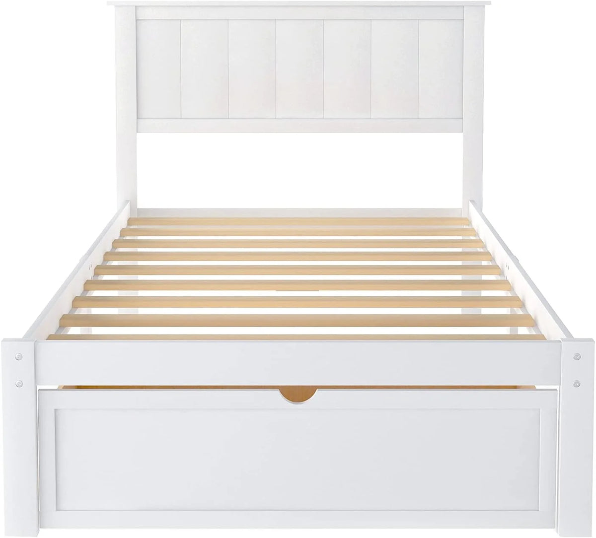 White Wood Bed with Drawers and Headboard L5073