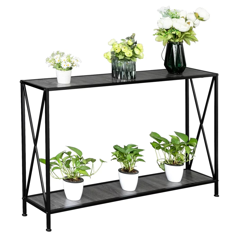 Gray 2-Tier Wood Console Table with Storage Shelf Z1653