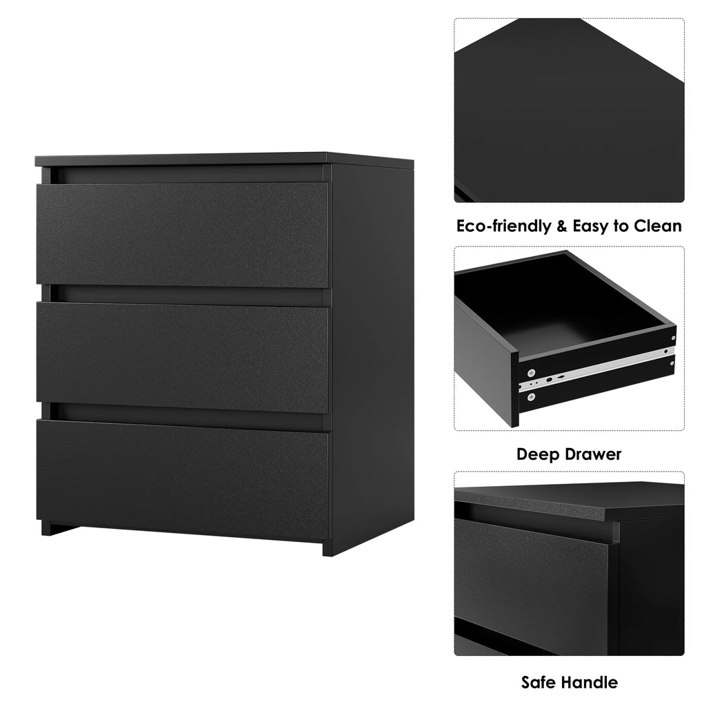 Black 3 Drawer Nightstand Set of 2 Z54290
