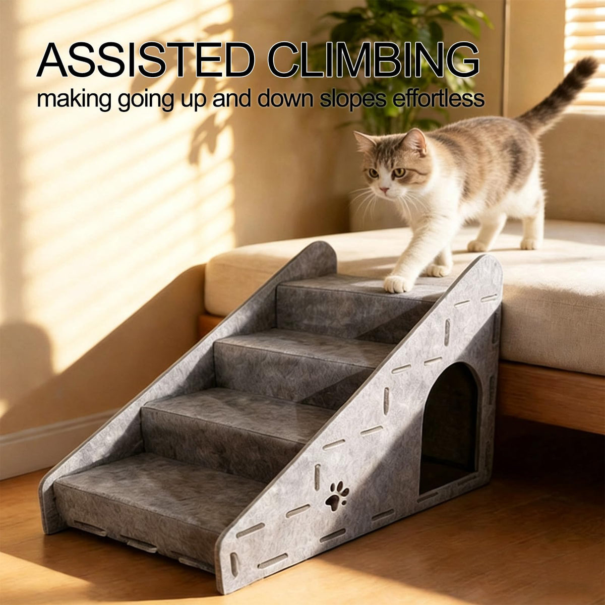 Felt 4-Step Foldable Pet Stairs N6091