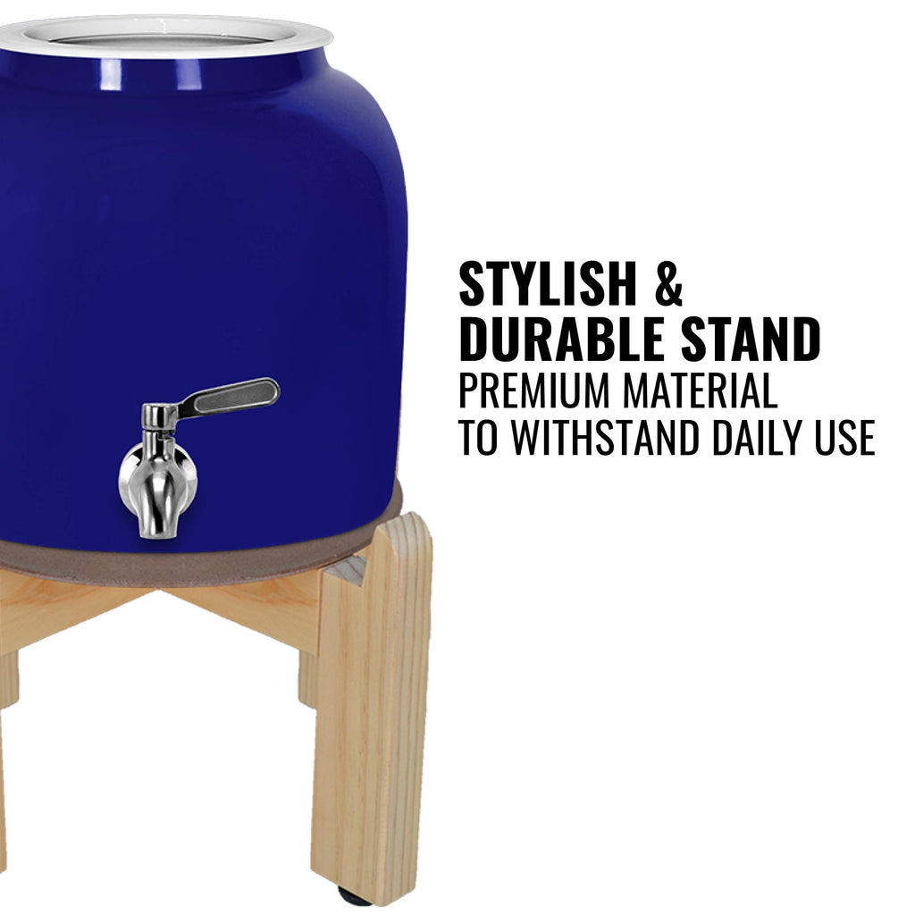 Porcelain Ceramic Crock Water Dispenser with Wood Stand and Stainless Steel Faucet D78216