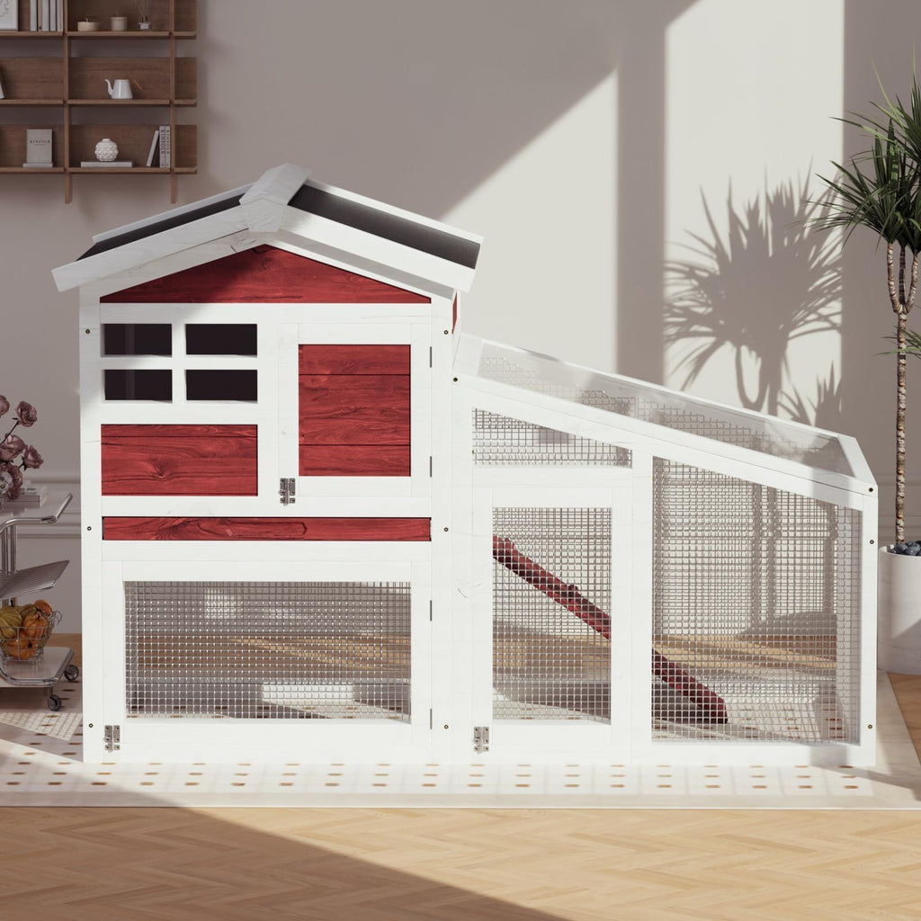 54" 2-Tier Wooden Rabbit Hutch with Run Z2013