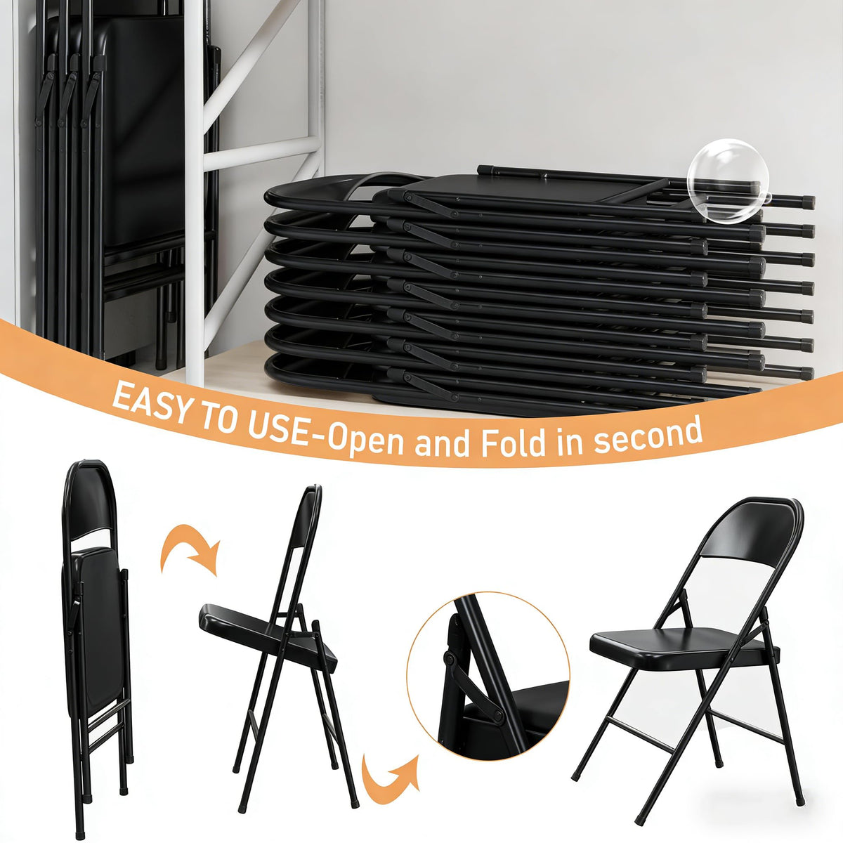 Black Heavy Duty Metal Folding Chairs 10 Pack I86650