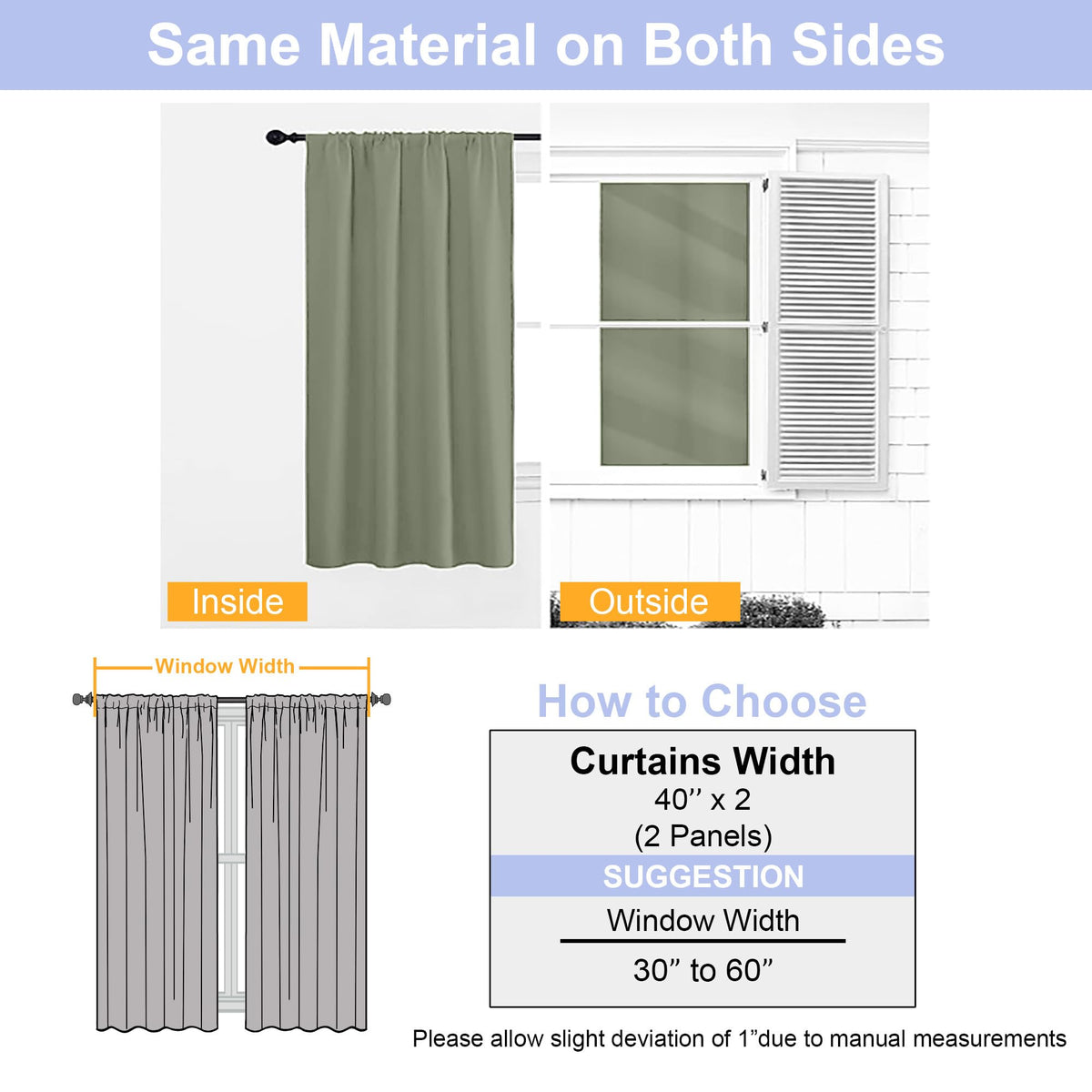 Sage Green Blackout Curtains, 72 Inch, 2 Panels Set R31915