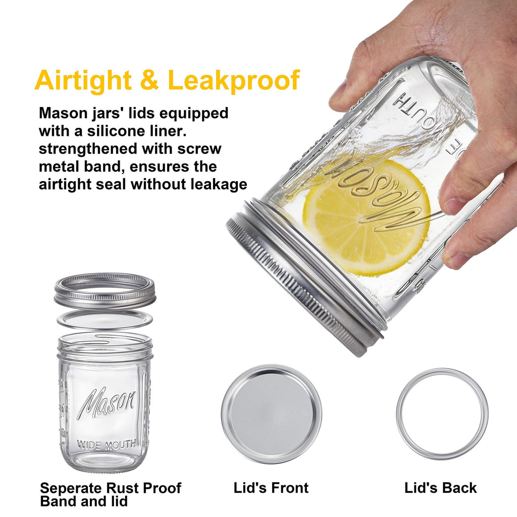 6-Pack 16 oz Wide Mouth Glass Mason Jars with Lids Z256