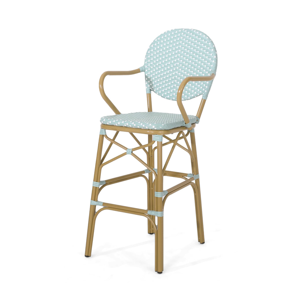 Teal Bamboo Print Wicker Aluminum Bar Stools Set of 2 Y64442