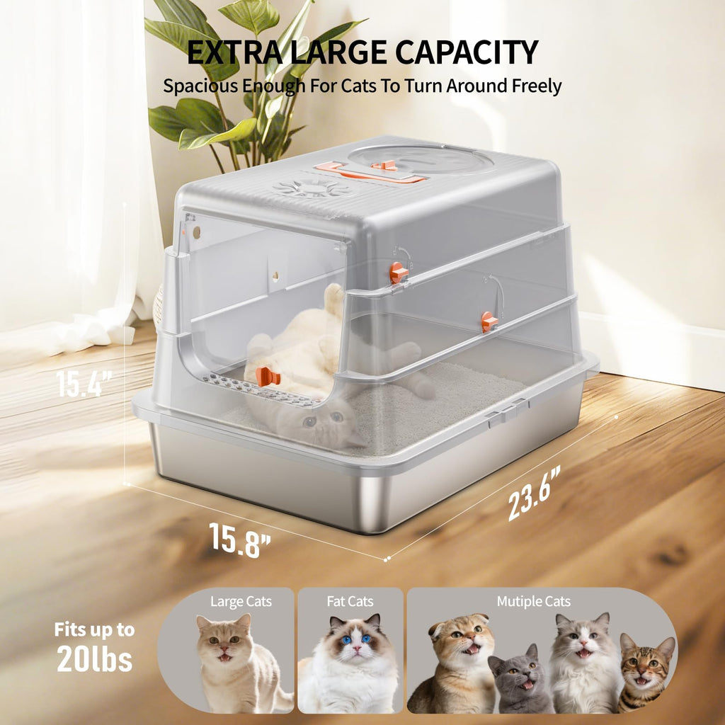 Stainless Steel Extra Large Enclosed Cat Litter Box Y927812