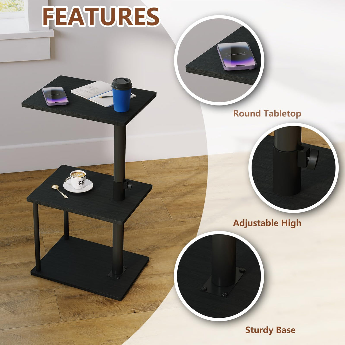 Swivel Side Table with Storage Shelf K734907