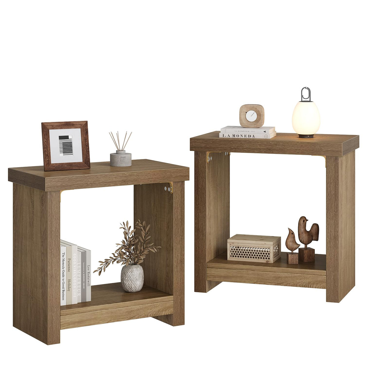 Brown Set of 2 End Tables with Storage Shelves F73552