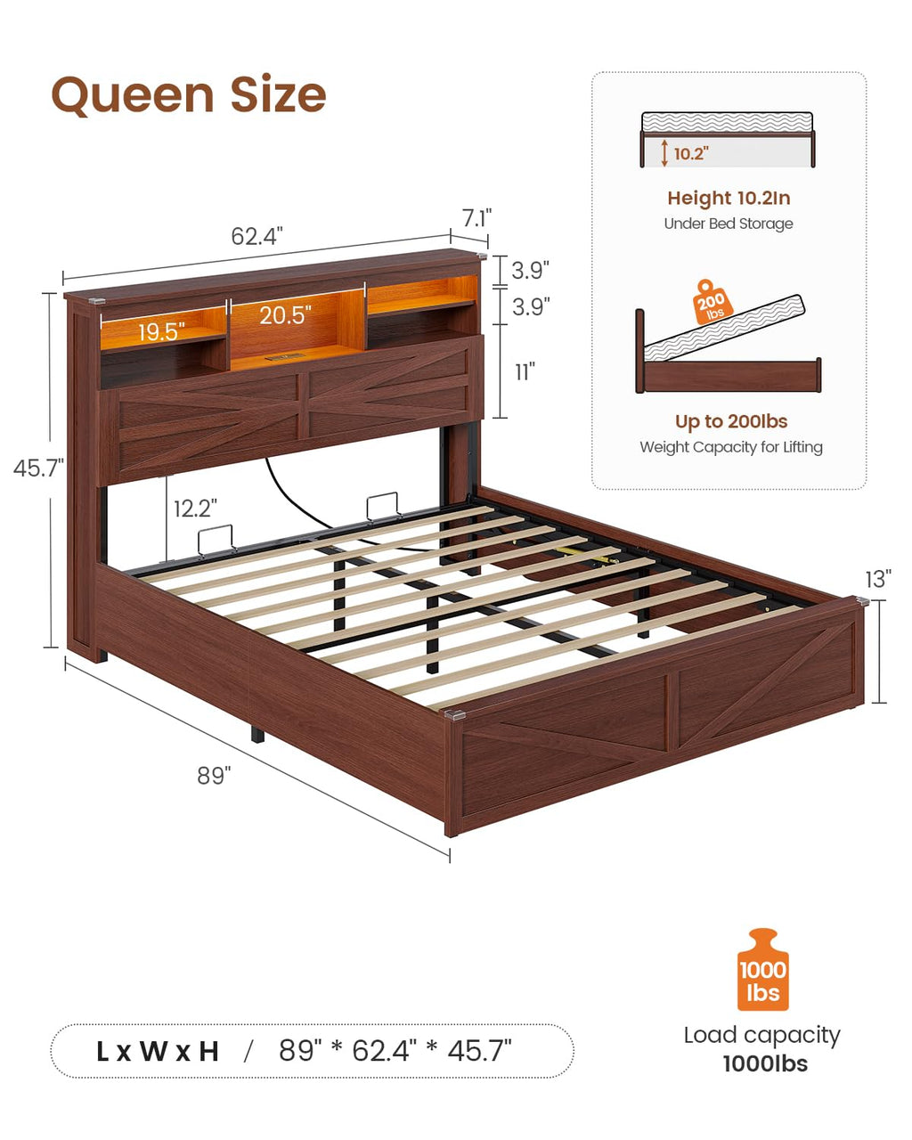 Queen Size Lift Up Storage Bed Frame M9505