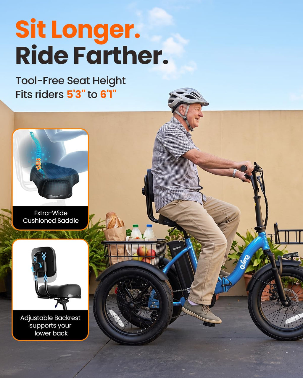 1200W Folding Electric Trike with Cargo Rack F561269