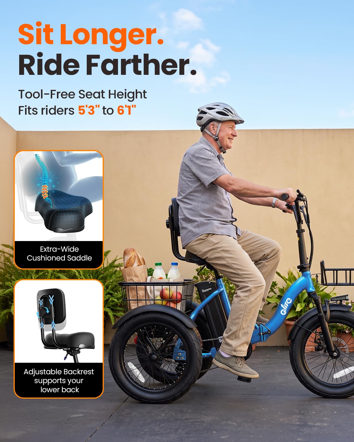 1200W Folding Electric Trike with Cargo Rack F561269