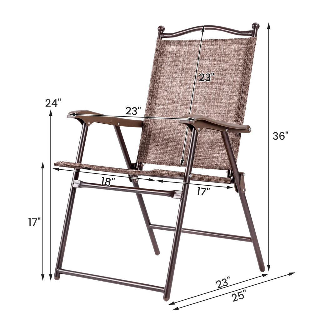 Set of 2 Brown Folding Patio Dining Chairs with Armrests D568