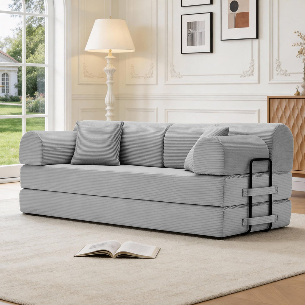 Light Gray Corduroy Convertible Sofa Bed O759303