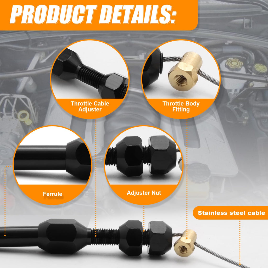 36-Inch LS Throttle Cable Stainless Steel Braided C35106