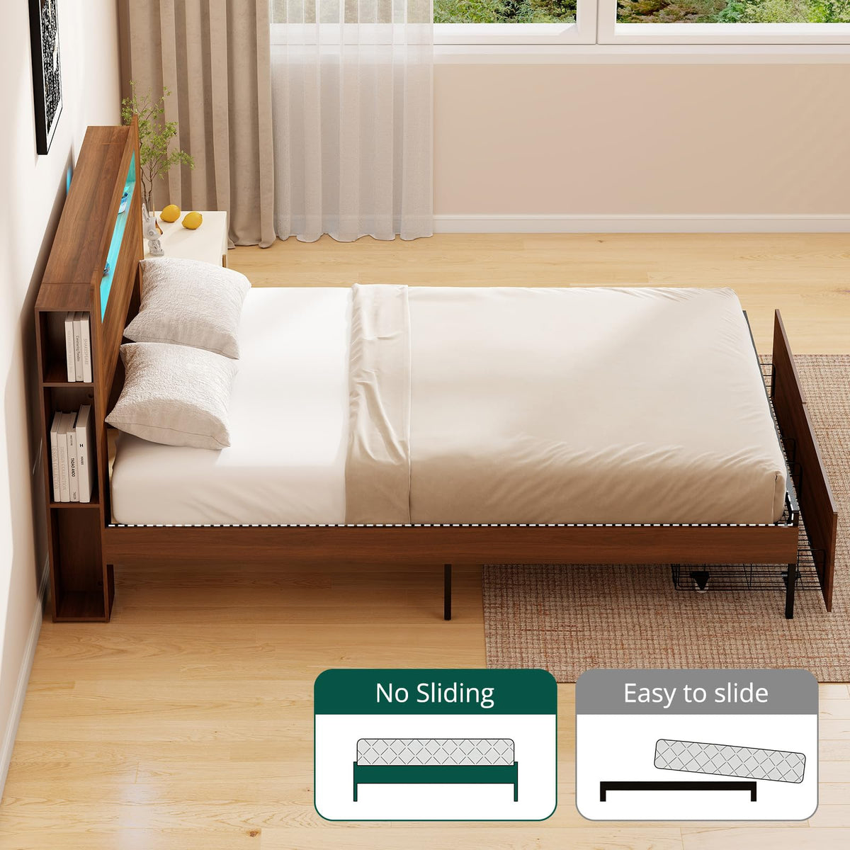 Wood Bed Frame Full with 2 Storage Drawers O596374
