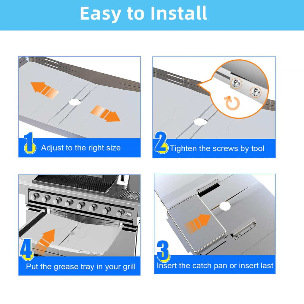 Adjustable Stainless Steel Grill Grease Tray with Catch Pan M297