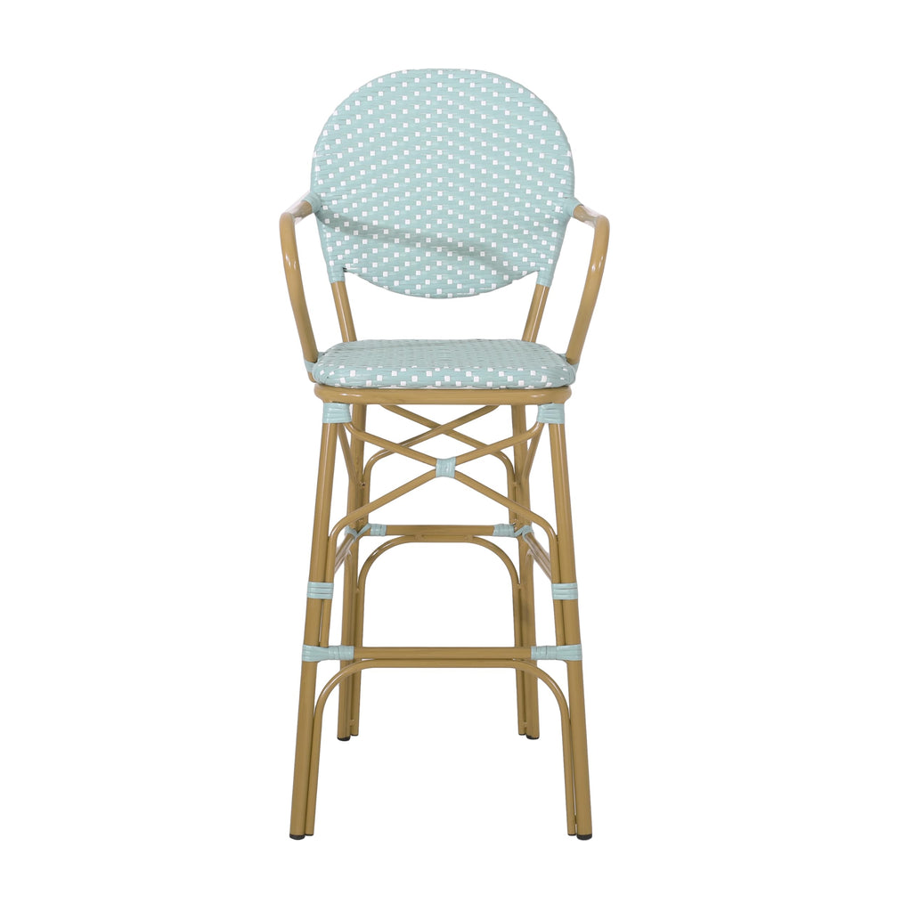 Teal Bamboo Print Wicker Aluminum Bar Stools Set of 2 Y64442