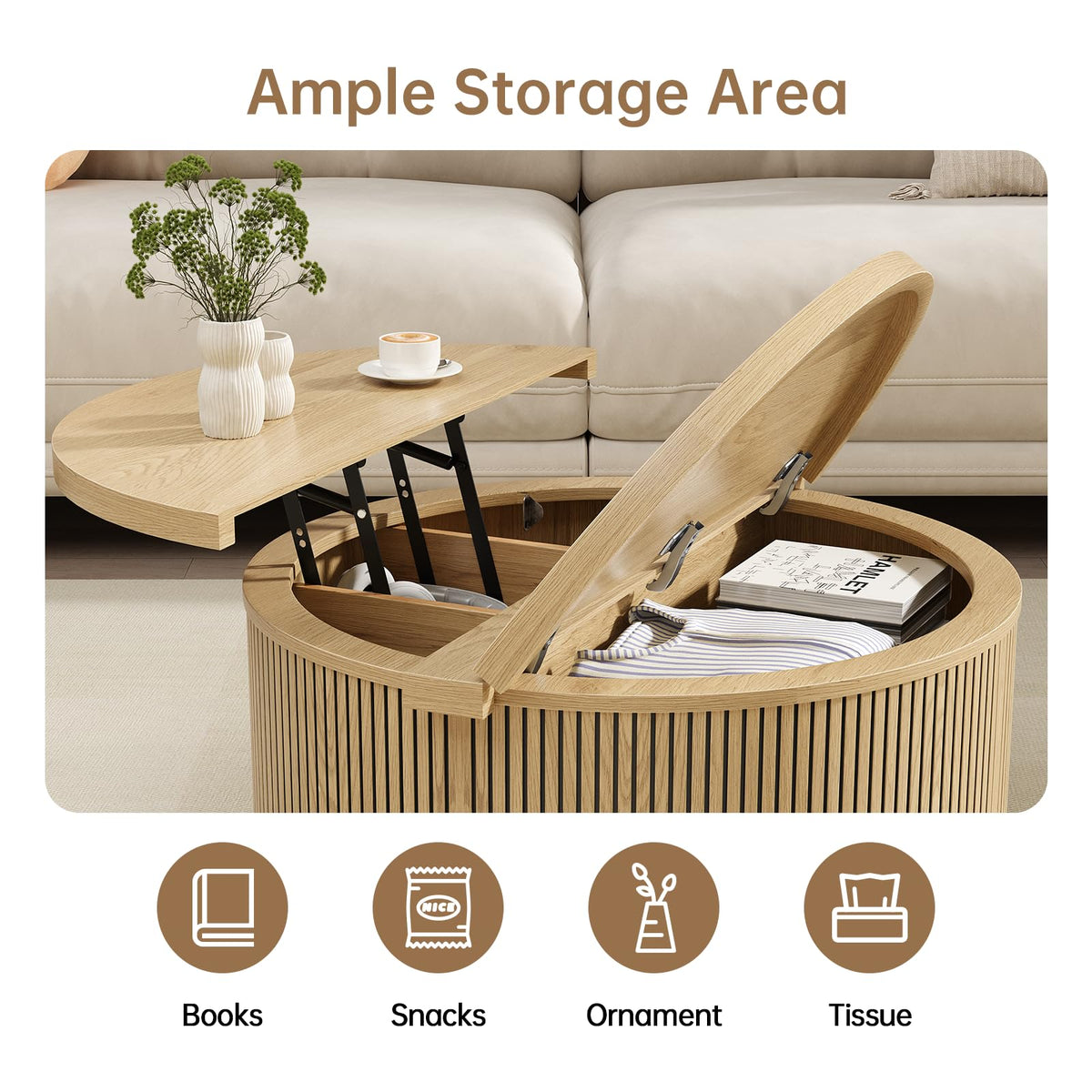 Round Lift Top Coffee Table with Storage T36057