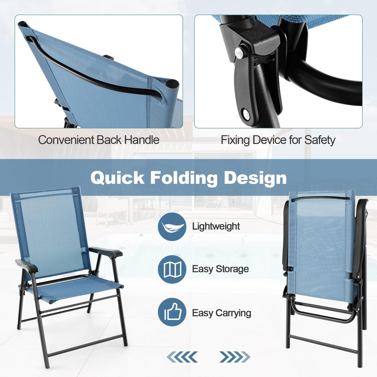 Blue Set of 2 Folding Sling Chairs I692061