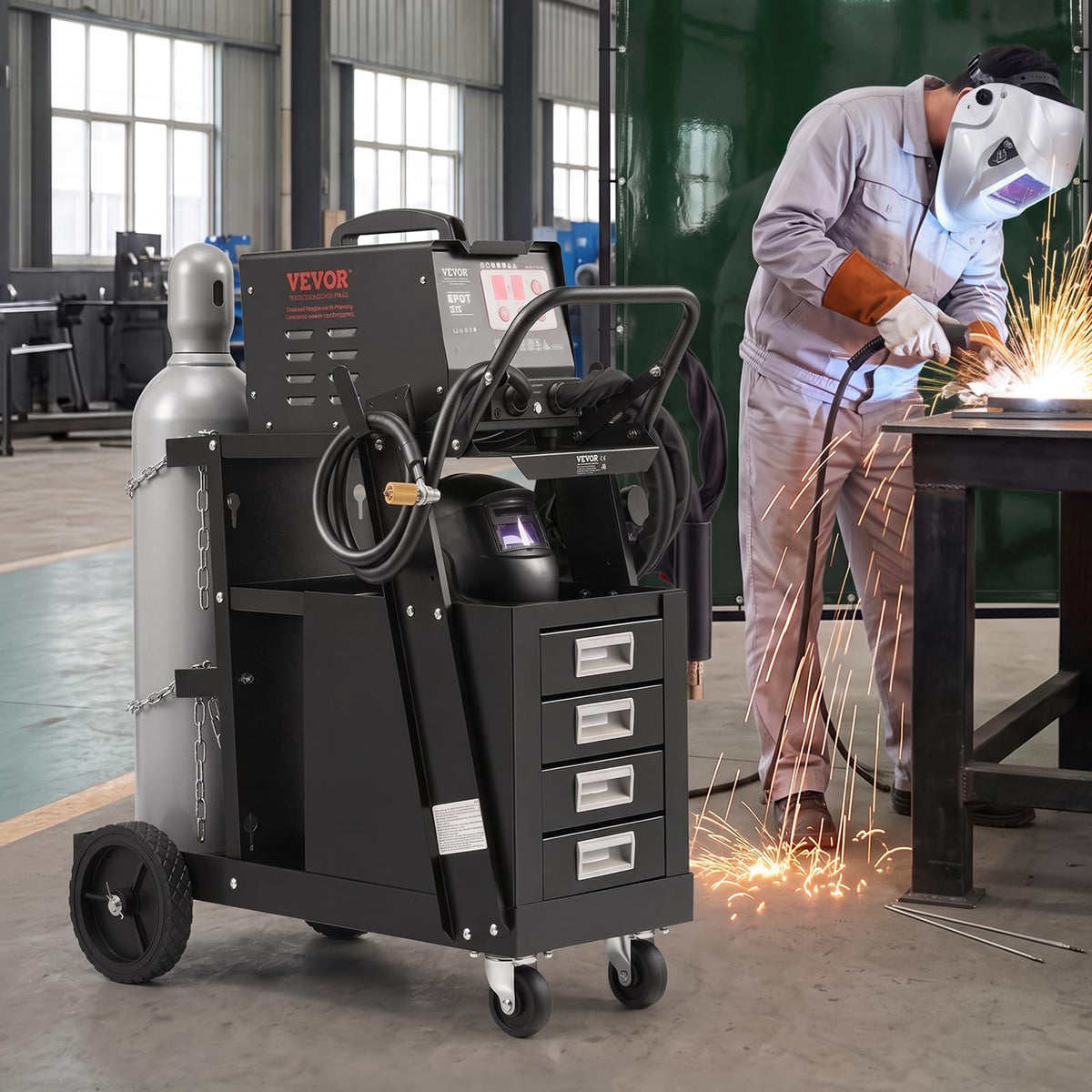 2-Tier 4 Drawers Welding Cart 265 LBS Weight Capacity Q139573