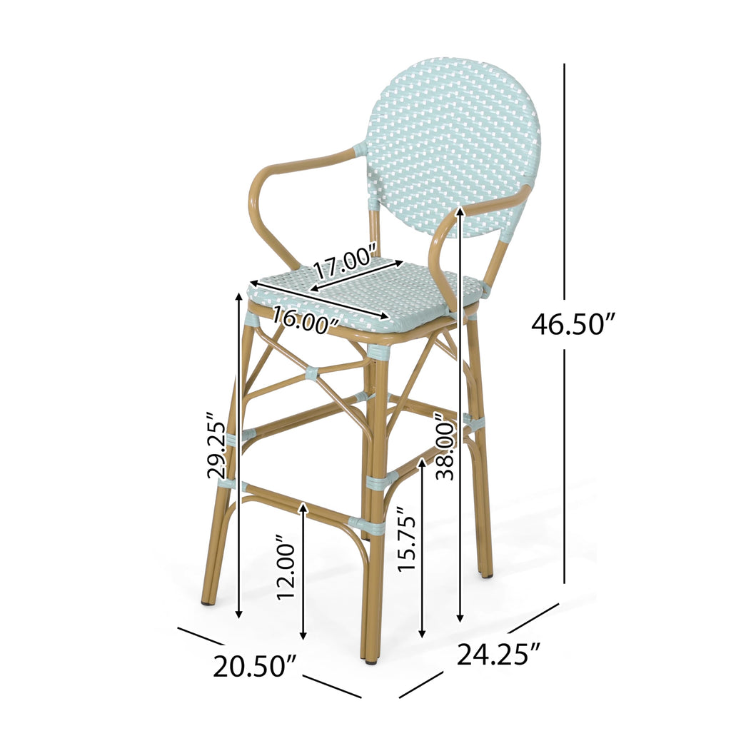 Teal Bamboo Print Wicker Aluminum Bar Stools Set of 2 Y64442