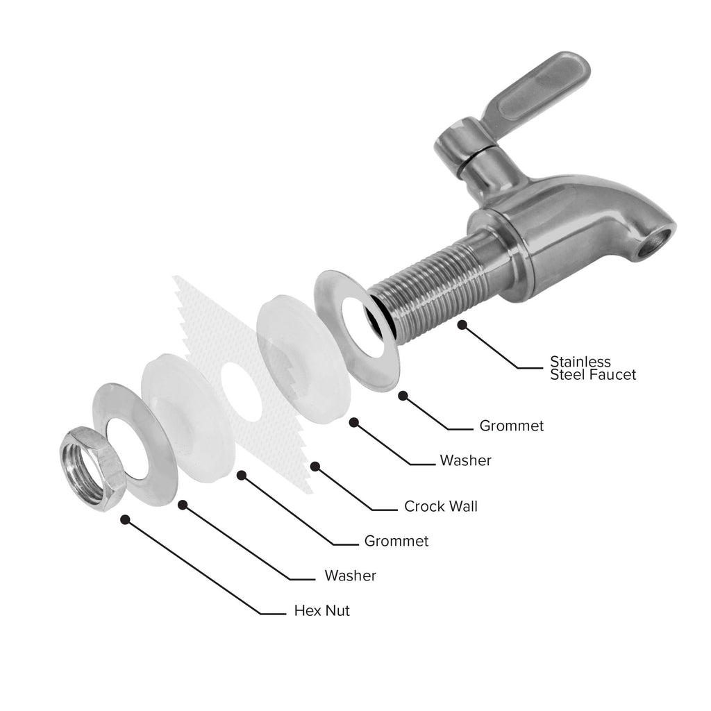 Porcelain Ceramic Crock Water Dispenser with Wood Stand and Stainless Steel Faucet D78216