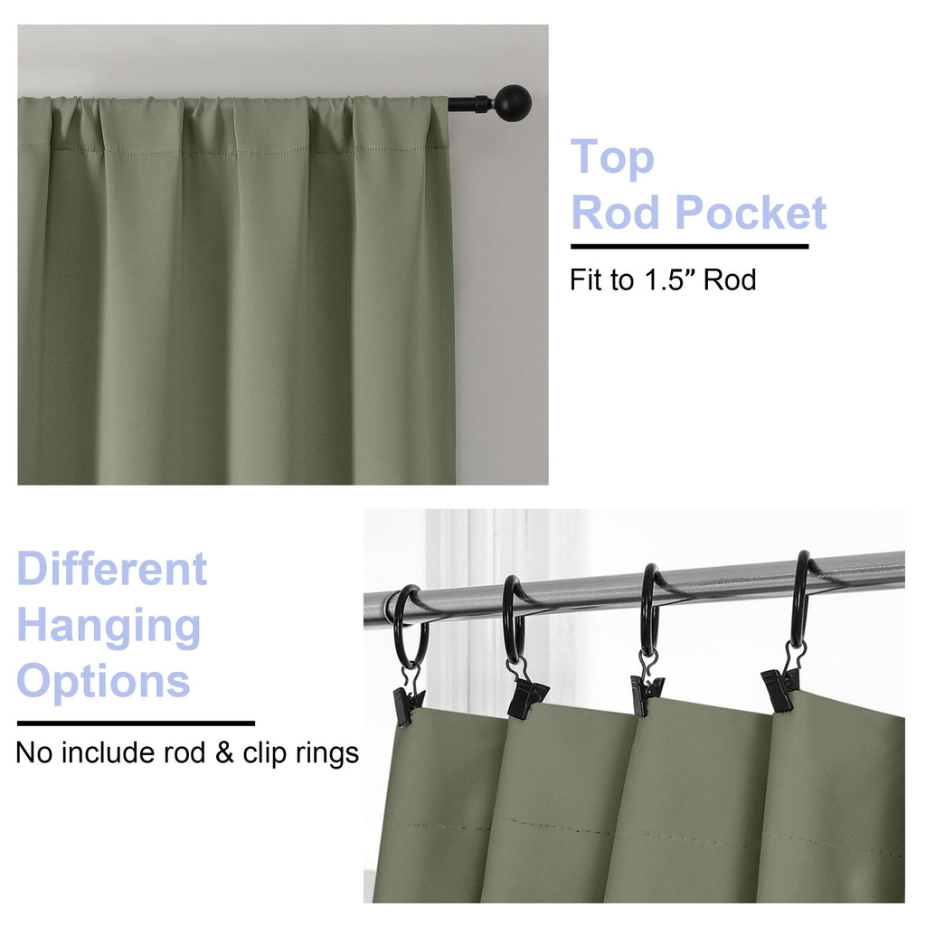 Sage Green Blackout Curtains, 72 Inch, 2 Panels Set R31915