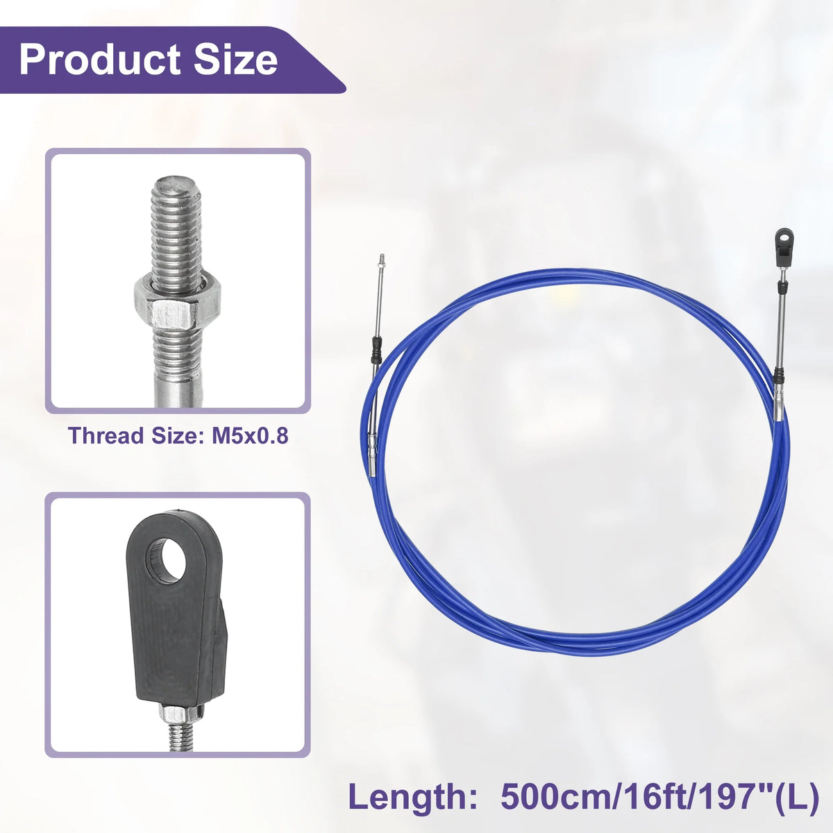 2 Pcs 500cm Marine Boat Throttle Shift Control Cable Blue X208586