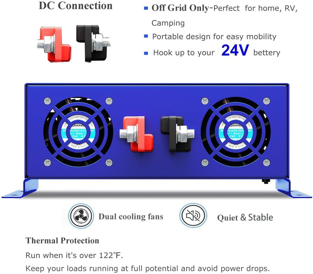 2000W Pure Sine Wave Power Inverter 24V DC to AC 120V with Remote Switch F353380