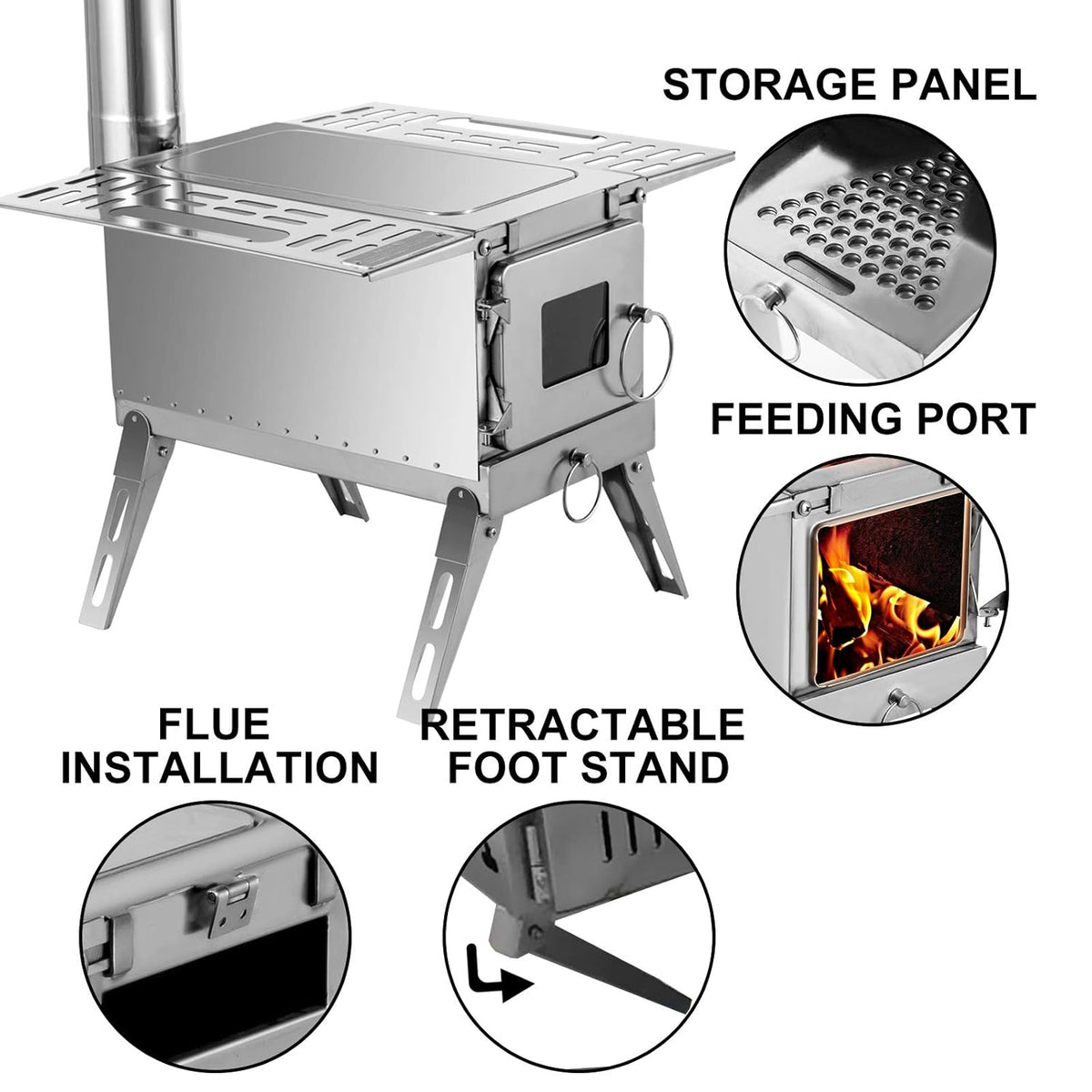 18.3x15x14.17 inch 304 Stainless Steel Portable Wood Stove F333721