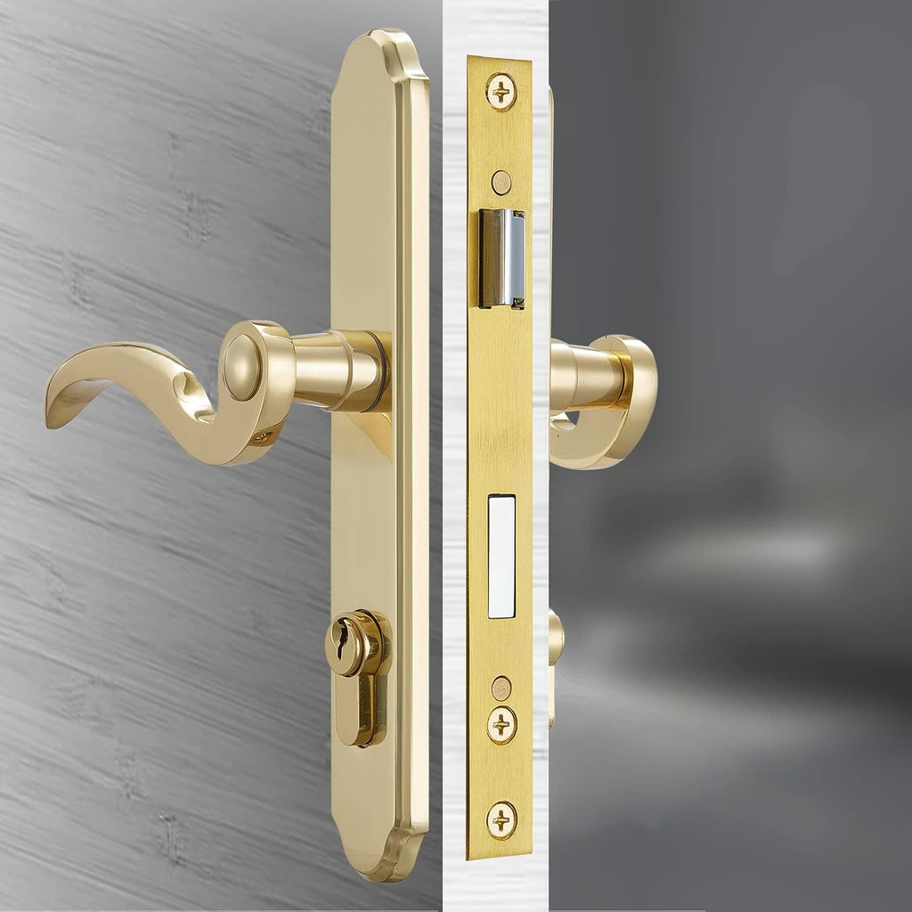 Brushed Polished Brass Solid Brass Lever Handle Mortise Lock Set for 1 in. Or 1.38 in. Thickness Q3834
