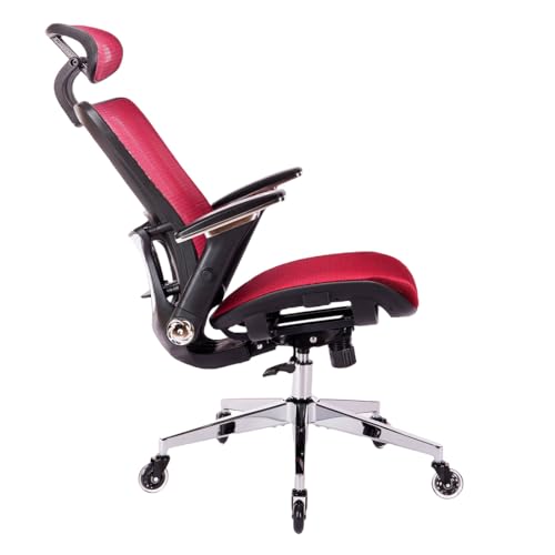 Red Mesh High Back Office Chair with Adjustable Headrest and Flip-Up Arms C245