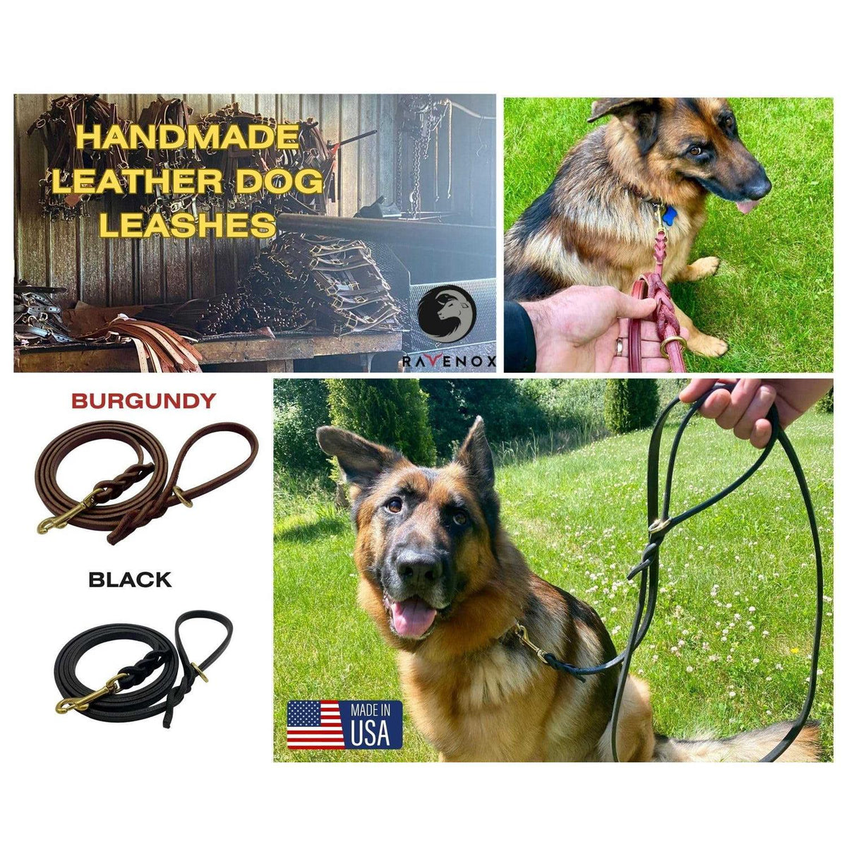 6 FT Braided Leather Dog Leash F9910