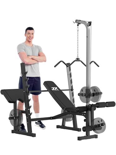Olympic Weight Bench with LAT Pulldown Pulley System and Preacher Curl Pad F823