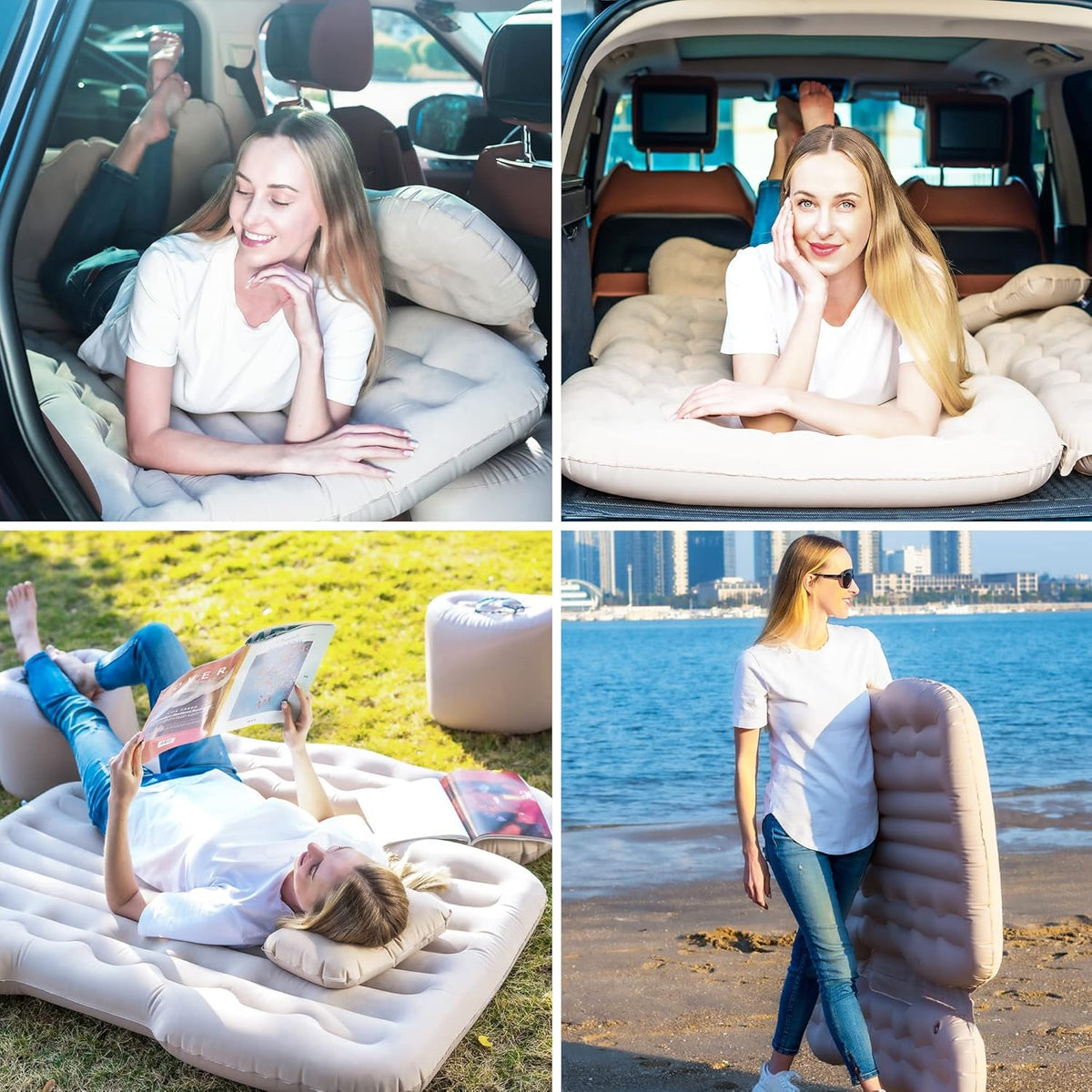 Beige Inflatable Car Air Mattress Z664172