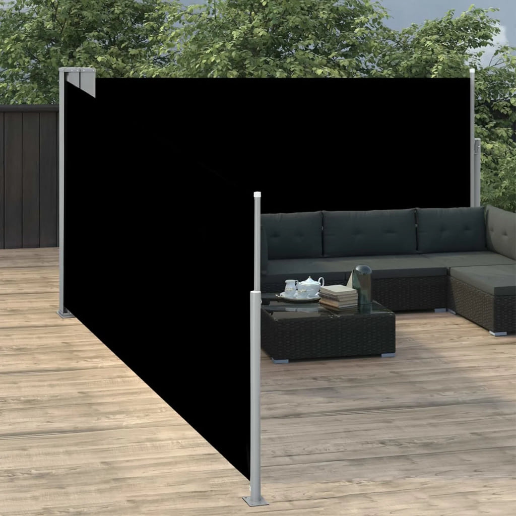 Black Retractable Side Awning Outdoor Divider Fencing Steel Frame Polyester Windscreen 55.1 x 393.7 Inches R936