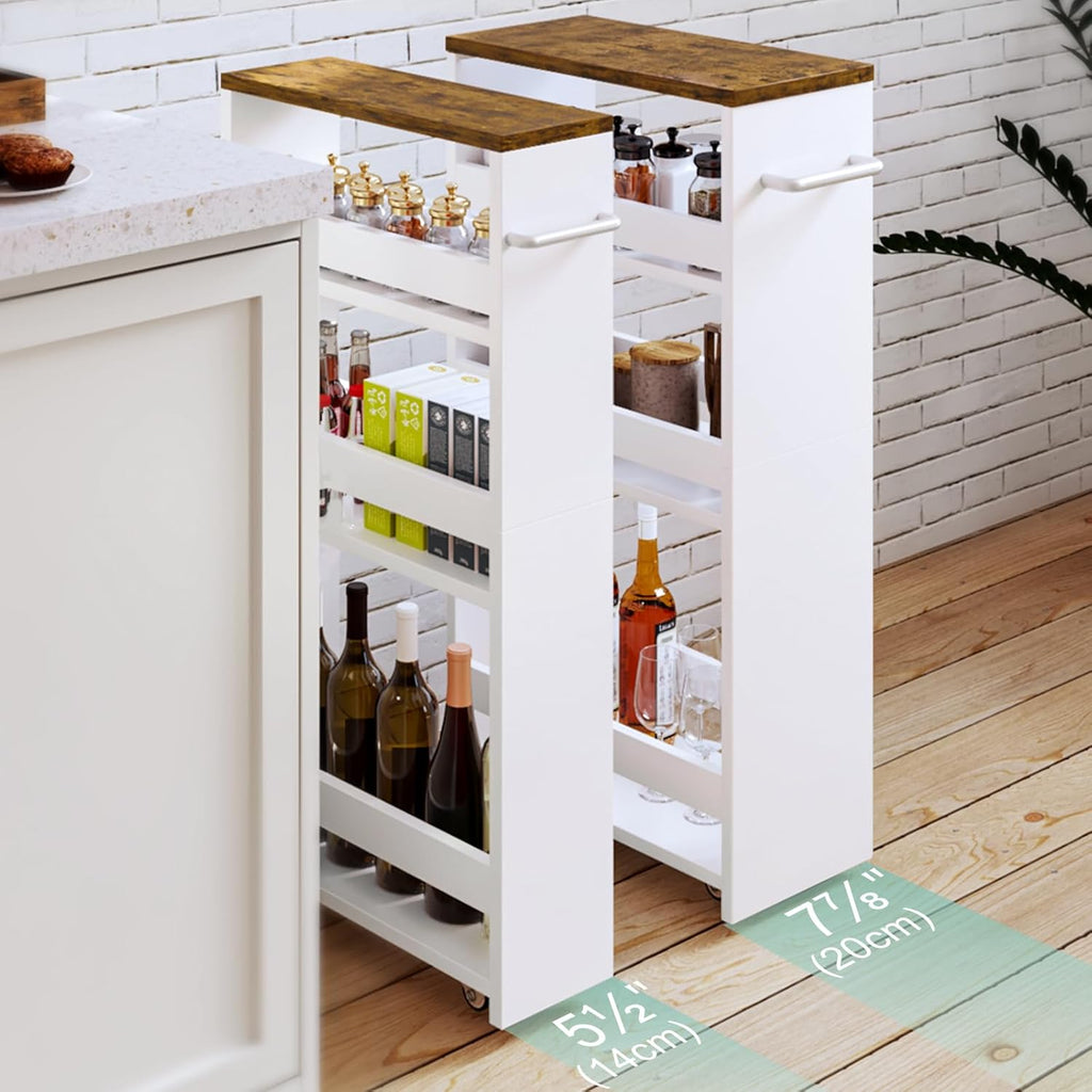 4-Tier Wood White Rolling Storage Cart L611429