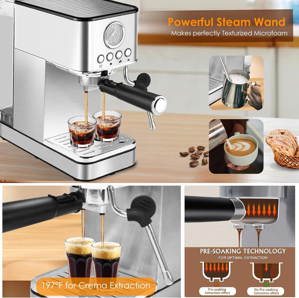 Stainless Steel Espresso Machine with Milk Frother R425867